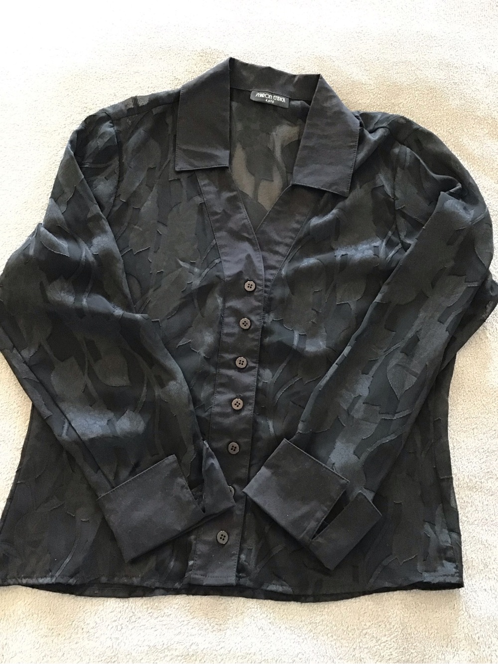 Vintage Sharon Endick Kate Black Sheer Floral Button-Front Blouse - Picture 4 of 7